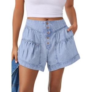 ANRABESS Women’s Denim Shorts Summer Baggy High Waisted Flowy Wide Leg Buttons Pleated Casual Jean Shorts 2025 Fashion Skorts(Light Blue)