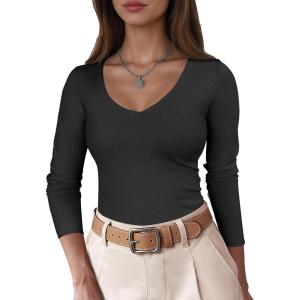 ANRABESS Womens Fitted Sweaters 2025 Fall Long Sleeve V Neck Basic Tops Lightweight Knitted Slim Dressy Casual Work Shirts(Black)