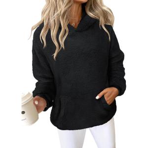 ANRABESS Womens Hoodies Fleece Sherpa Sweatshirt 2025 Fall Loose Double Fuzzy Cozy Fluffy Warm Winter Pullover with Pocket(Black)