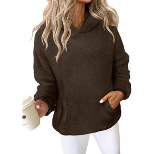 ANRABESS Womens Hoodies Fleece Sherpa Sweatshirt 2025 Fall Loose Double Fuzzy Cozy Fluffy Warm Winter Pullover with Pocket(Brown)