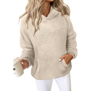 ANRABESS Womens Hoodies Fleece Sherpa Sweatshirt 2025 Fall Loose Double Fuzzy Cozy Fluffy Warm Winter Pullover with Pocket(Light Khaki)