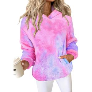 ANRABESS Womens Hoodies Fleece Sherpa Sweatshirt 2025 Fall Loose Double Fuzzy Cozy Fluffy Warm Winter Pullover with Pocket(Pink)