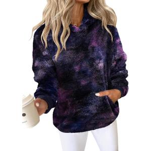 ANRABESS Womens Hoodies Fleece Sherpa Sweatshirt 2025 Fall Loose Double Fuzzy Cozy Fluffy Warm Winter Pullover with Pocket(Purple)