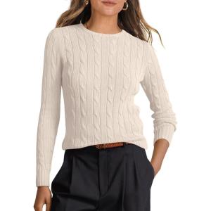 ANRABESS Womens Long Sleeve Cable Knit Sweater Jumper Crewneck Pullover Soft Dressy Casual Tops Cute 2025 Fall Trendy Outfits(Apricot)