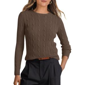 ANRABESS Womens Long Sleeve Cable Knit Sweater Jumper Crewneck Pullover Soft Dressy Casual Tops Cute 2025 Fall Trendy Outfits(Coffee)