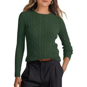 ANRABESS Womens Long Sleeve Cable Knit Sweater Jumper Crewneck Pullover Soft Dressy Casual Tops Cute 2025 Fall Trendy Outfits(Deep Green)