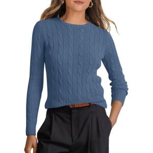 ANRABESS Womens Long Sleeve Cable Knit Sweater Jumper Crewneck Pullover Soft Dressy Casual Tops Cute 2025 Fall Trendy Outfits(Indigo)