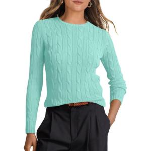 ANRABESS Womens Long Sleeve Cable Knit Sweater Jumper Crewneck Pullover Soft Dressy Casual Tops Cute 2025 Fall Trendy Outfits(Lake)