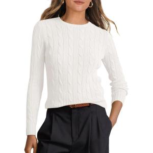 ANRABESS Womens Long Sleeve Cable Knit Sweater Jumper Crewneck Pullover Soft Dressy Casual Tops Cute 2025 Fall Trendy Outfits(Off Cream White)