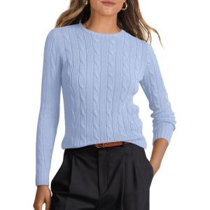 ANRABESS Womens Long Sleeve Cable Knit Sweater Jumper Crewneck Pullover Soft Dressy Casual Tops Cute 2025 Fall Trendy Outfits(Sky Blue)