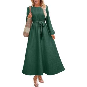 ANRABESS Womens Long Sleeve Dress 2025 Fall Casual Empire Waist A-Line Flowy Maxi Dresses with Pockets Vacation Outfits(Forest Green)