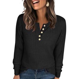 ANRABESS Womens Long Sleeve Henley Shirts Button Down Tunic Tops Fall Lightweight Sweaters Business Casual Blouses 2025(Black)