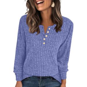 ANRABESS Womens Long Sleeve Henley Shirts Button Down Tunic Tops Fall Lightweight Sweaters Business Casual Blouses 2025(Deep Blue)