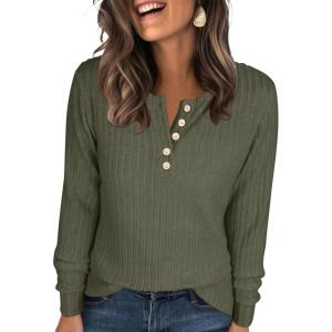 ANRABESS Womens Long Sleeve Henley Shirts Button Down Tunic Tops Fall Lightweight Sweaters Business Casual Blouses 2025(Deep Green)