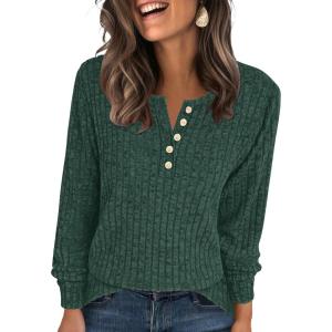 ANRABESS Womens Long Sleeve Henley Shirts Button Down Tunic Tops Fall Lightweight Sweaters Business Casual Blouses 2025(Green)