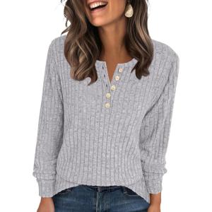 ANRABESS Womens Long Sleeve Henley Shirts Button Down Tunic Tops Fall Lightweight Sweaters Business Casual Blouses 2025(Grey)