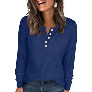 ANRABESS Womens Long Sleeve Henley Shirts Button Down Tunic Tops Fall Lightweight Sweaters Business Casual Blouses 2025(Navy Blue)