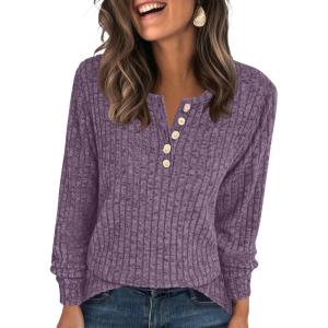 ANRABESS Womens Long Sleeve Henley Shirts Button Down Tunic Tops Fall Lightweight Sweaters Business Casual Blouses 2025(Purple)