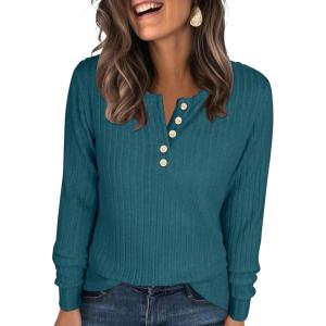 ANRABESS Womens Long Sleeve Henley Shirts Button Down Tunic Tops Fall Lightweight Sweaters Business Casual Blouses 2025(Teal)