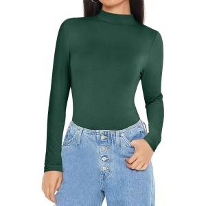 ANRABESS Womens Long Sleeve Mock Neck Tops Slim Fitted Basic Layer Office Work Shirts 2025 Fall Outfits Y2K Clothes(Forest)
