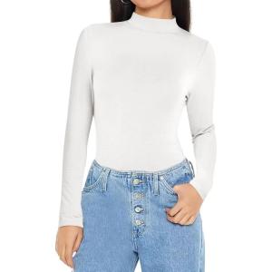 ANRABESS Womens Long Sleeve Mock Neck Tops Slim Fitted Basic Layer Office Work Shirts 2025 Fall Outfits Y2K Clothes(White)