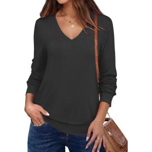 ANRABESS Women’s Long Sleeve Shirts Casual Loose V Neck Basic Tees Tops 2025 Fall T-Shirt Outfits(Black)
