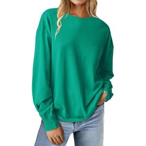 ANRABESS Womens Long Sleeve Shirts Crewneck Oversized Tops Casual 2025 Fall Trendy T-Shirts Tee Blouse with Pockets Clothes(Green)