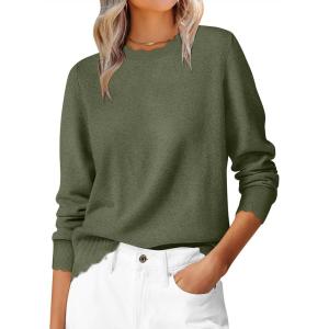 ANRABESS Womens Long Sleeve Sweaters Loose Fit Lightweight Scalloped Knit Soft Dressy Pullover Tops 2025 Fall Casual Outfits(Army Green)