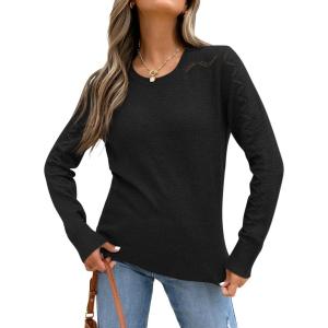ANRABESS Womens Long Sleeve Sweaters Wool Blend Crew Neck Hollow Out Business Casual Work Tops 2025 Fall Outfits(Black)