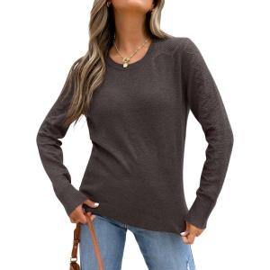 ANRABESS Womens Long Sleeve Sweaters Wool Blend Crew Neck Hollow Out Business Casual Work Tops 2025 Fall Outfits(Dark Taupe)