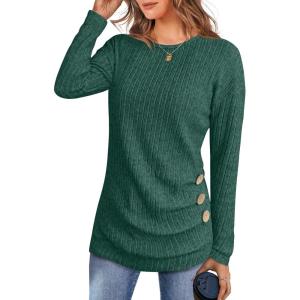 ANRABESS Womens Long Sleeve Tunic Top 2025 Fall Sweaters Lightweight Ribbed Knit Buttons Shirts Casual Work Outfits(Green)