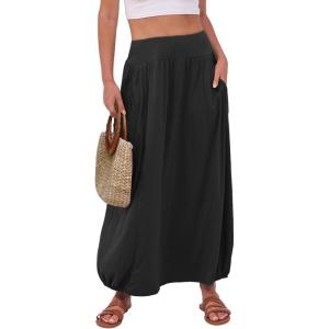 ANRABESS Women’s Maxi Skirts 2025 Fall Trendy Ankle Length High Waisted Boho Flowy Beach Long Skirt with Pockets Fashion(Black)