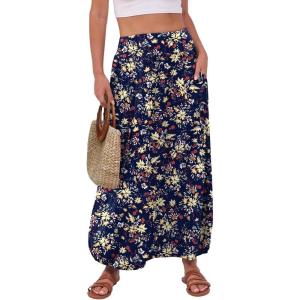ANRABESS Women’s Maxi Skirts 2025 Fall Trendy Ankle Length High Waisted Boho Flowy Beach Long Skirt with Pockets Fashion(Floral Black Yellow)