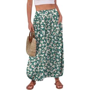 ANRABESS Women’s Maxi Skirts 2025 Fall Trendy Ankle Length High Waisted Boho Flowy Beach Long Skirt with Pockets Fashion(Floral Green)