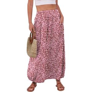 ANRABESS Women’s Maxi Skirts 2025 Fall Trendy Ankle Length High Waisted Boho Flowy Beach Long Skirt with Pockets Fashion(Floral Pink)