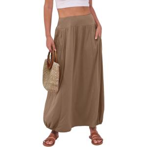 ANRABESS Women’s Maxi Skirts 2025 Fall Trendy Ankle Length High Waisted Boho Flowy Beach Long Skirt with Pockets Fashion(Khaki)