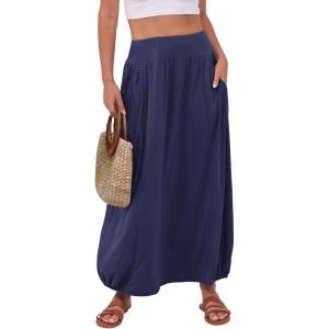 ANRABESS Women’s Maxi Skirts 2025 Fall Trendy Ankle Length High Waisted Boho Flowy Beach Long Skirt with Pockets Fashion(Navy Blue)