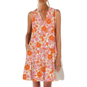 ANRABESS Womens Mini Dresses Sleeveless V Neck Tiered Swing Going Out Beach Vacation Sundress 2025 Summer Casual Outfits(Chrysanthemum Floral)