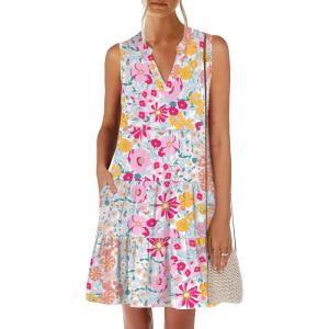 ANRABESS Womens Mini Dresses Sleeveless V Neck Tiered Swing Going Out Beach Vacation Sundress 2025 Summer Casual Outfits(Multicolor Floral)