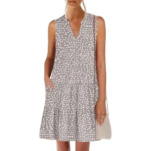 ANRABESS Womens Mini Dresses Sleeveless V Neck Tiered Swing Going Out Beach Vacation Sundress 2025 Summer Casual Outfits(Polka Dot)
