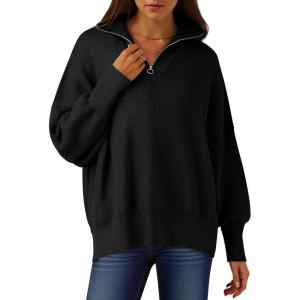 ANRABESS Women’s Oversized Fashion Long Sleeve Quarter Zip Baggy Loose Slouchy Sweater Pullover Tops 2025 Fall Outfits(Black)