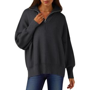 ANRABESS Women’s Oversized Fashion Long Sleeve Quarter Zip Baggy Loose Slouchy Sweater Pullover Tops 2025 Fall Outfits(Black Blue)