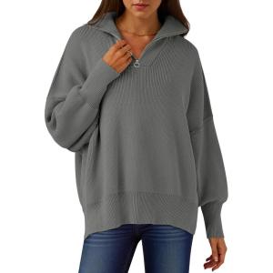 ANRABESS Women’s Oversized Fashion Long Sleeve Quarter Zip Baggy Loose Slouchy Sweater Pullover Tops 2025 Fall Outfits(Dark Gray)
