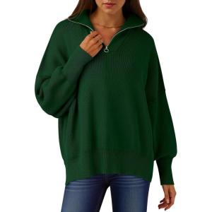 ANRABESS Women’s Oversized Fashion Long Sleeve Quarter Zip Baggy Loose Slouchy Sweater Pullover Tops 2025 Fall Outfits(Dark Green)