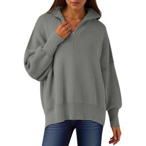 ANRABESS Women’s Oversized Fashion Long Sleeve Quarter Zip Baggy Loose Slouchy Sweater Pullover Tops 2025 Fall Outfits(Deep Gray)