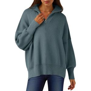 ANRABESS Women’s Oversized Fashion Long Sleeve Quarter Zip Baggy Loose Slouchy Sweater Pullover Tops 2025 Fall Outfits(Dusty Blue)