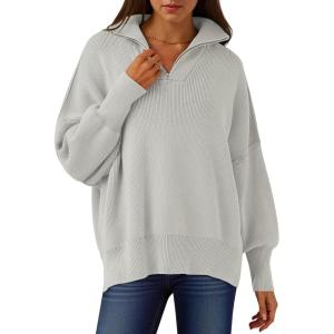 ANRABESS Women’s Oversized Fashion Long Sleeve Quarter Zip Baggy Loose Slouchy Sweater Pullover Tops 2025 Fall Outfits(Gray)