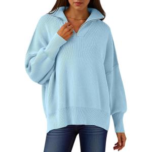 ANRABESS Women’s Oversized Fashion Long Sleeve Quarter Zip Baggy Loose Slouchy Sweater Pullover Tops 2025 Fall Outfits(Light Blue)