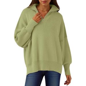 ANRABESS Women’s Oversized Fashion Long Sleeve Quarter Zip Baggy Loose Slouchy Sweater Pullover Tops 2025 Fall Outfits(Pea)