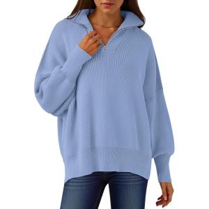 ANRABESS Women’s Oversized Fashion Long Sleeve Quarter Zip Baggy Loose Slouchy Sweater Pullover Tops 2025 Fall Outfits(Sky Blue)